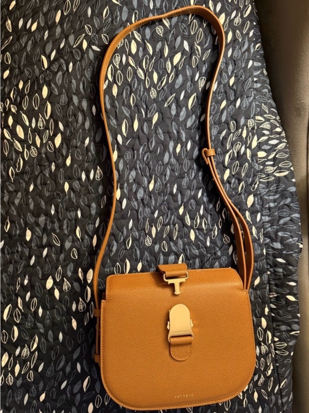 Senreve Tan Leather Crossbody Bag with Gold Hardware